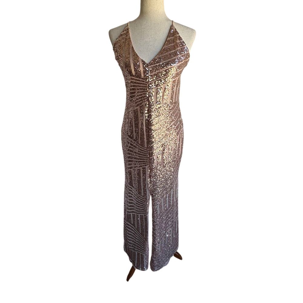 Source Unknown Rose Gold Geometric Sequin Maxi Dress